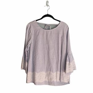 Francescas Blue and White Lace Bell Sleeve Seer Sucker Size Large Top NWT